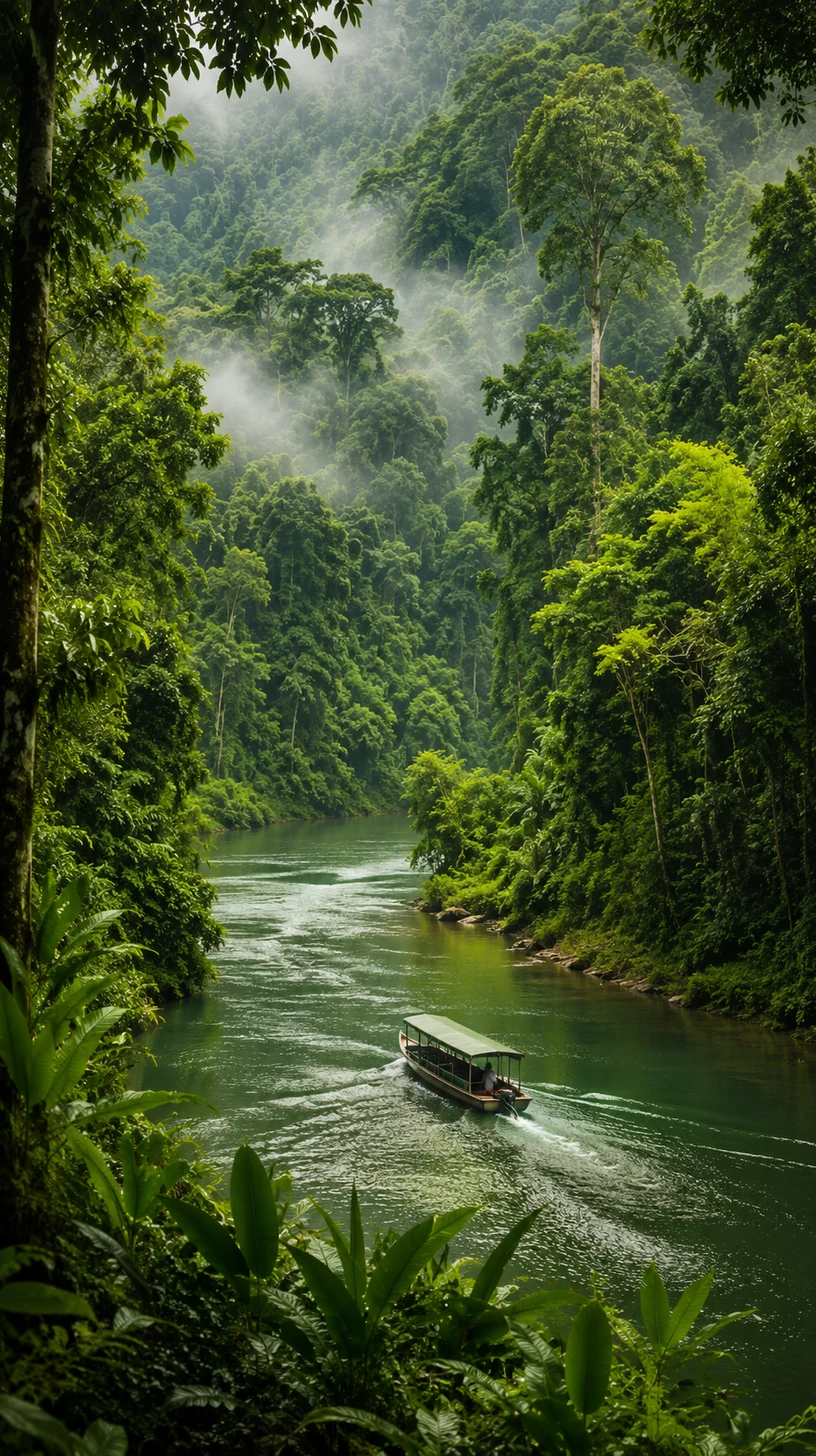 Borneo rainforest river route in Malaysia